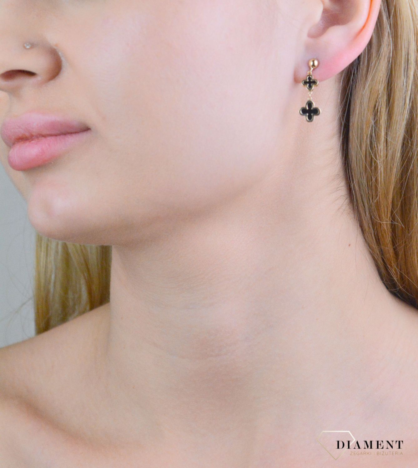 Kolczyki wiszące czarne koniczynki próba 375, KL 12103 375 (2).jpg